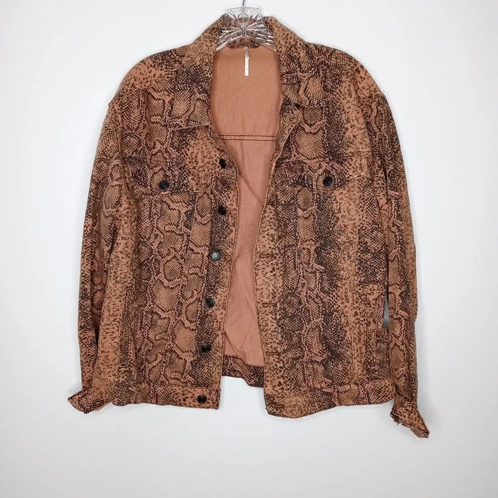 Free People Snake Trucker Jacket in Brown Size Small